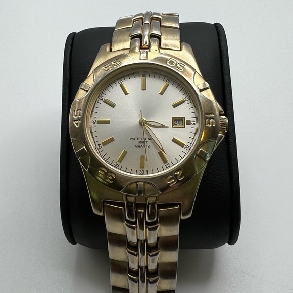 Water Resistant Mens Watch Two Tone Metal Link Bracelet Watch Working - Picture 3 of 7